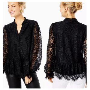 NEW Lilly Pulitzer Jacelynne Black Lace Top Peplum Ruffle Onyx XS